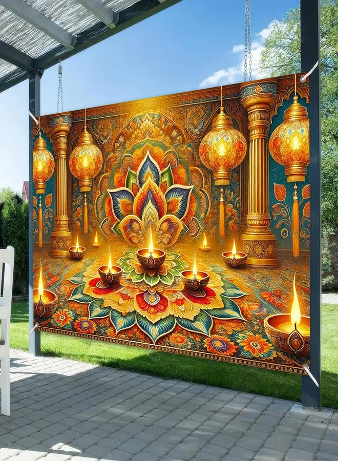 BlissYard Diwali Backdrop Banner Colorful Rangoli Diya Lamps Festival of Lights Photo Booth Background Indian Holiday Party Decoration Wall Hanging 71×43 Inch - Image 2